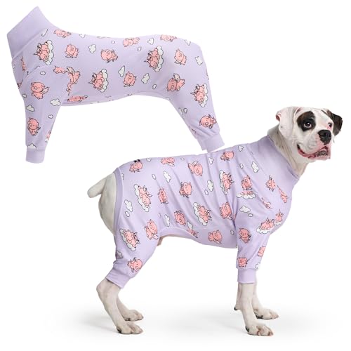 Spark Paws Hundepyjama, ultraweich und 4-Wege-Stretch, Erholungsanzug nach Operation, Schlafanzug Onesie für Kleine, Mittlere und Große Hunde, When Pigs Fly, 3XL