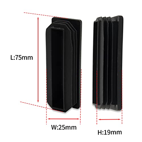 Image of Flyshop Chair Glide Inserts, Black, 25 x 75 mm (1 inch x 3 inch) | 8 Pack, Plastic Plugs, Rectangle Pipe Tubing End Caps