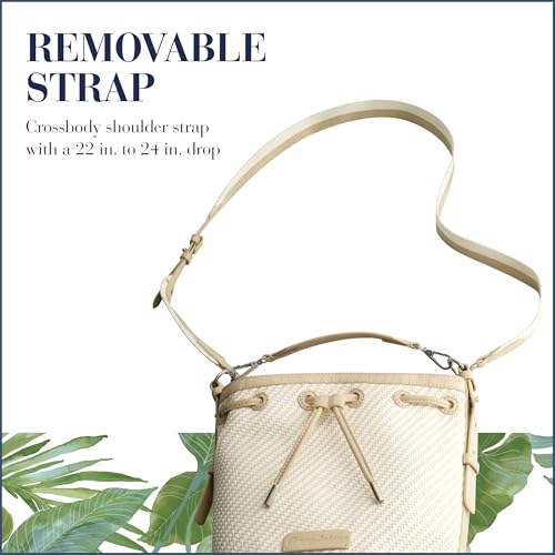 Tommy Bahama Bucket Bag, Women's Mini Handbag with Drawstring Closure and Woven Design, Tan/White4