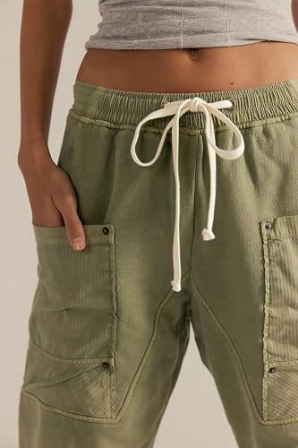 MISSACTIVER Women Baggy Drawstring Wide Leg Pants Elastic Low Waisted Lounge Pants Loose Solid Cargo Pants with Pockets4