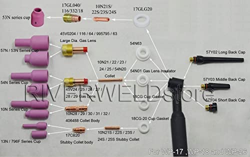 Image of RIVERWELD TIG Alumina Nozzles Ceramic Cups 4L#, 5L#, 6L#, 7L#, 8L# 5pcs | 10N50L 1 /4 inch, 10N49L 5 /16 inch, 10N48L 3 /8 inch, 10N47L 7 /16 inch, 10N46L 1 /2 inch for PTA DB SR WP 17 18 26 TIG Welding Torch