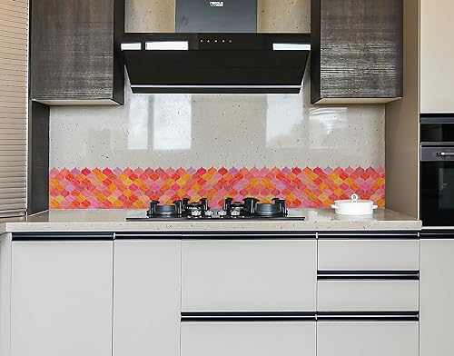 Image of WallDesign Mosaic Lantern Red Orange Shades - 2ft x 9.75 inch Waterproof Easy-Clean Vinyl Tile Sticker for Kitchen Counter, Washbasin, Table, Wall, Bedroom, Cupboard /Almirah