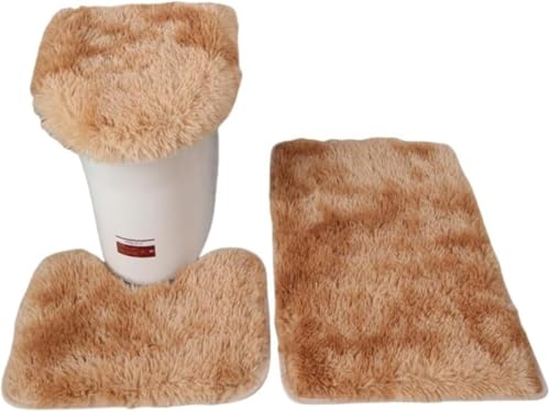 Tuyiutm トイレシートカバー、しっかり縫製、滑り止め、ユニバーサル、所定の位置に固定、拭き取り可能、滑り止め、無地、洗える、防臭、ふわふわ、吸収性、便座、トイレ、床に最適、3/4枚セット (G,タイダイ柄3点セット=U字型+カバー+玄関マット)