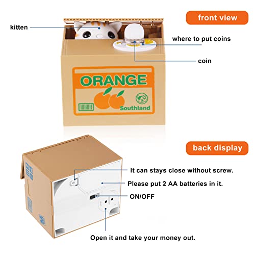 Piggy Bank, Cute White Cat Stealing Money Bank Creative Gift Coin Bank Organizer Box Automatic Atm Piggy Bank For Real Money With English Speaking For Boys Girls Adults Home #TOP1