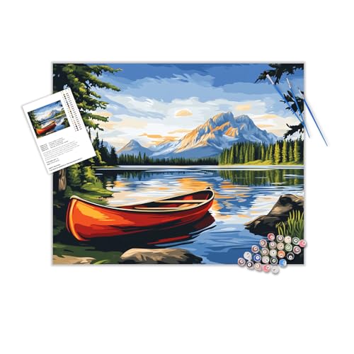 ARNLRDYA Boat Lake Paint by Numbers Kits, Natural Landscape Paint by Number for Beginner, Mountain Forest Scenery DIY Acrylic Painting for Home Decor(16×20inch, Unframe) by ARNLRDYA - Used condition - US$8.90