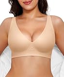 Seamless Bra Wireless Bras with Support and Lift Push Up Minimizer Bras for Women No Underwire Comfortable Comfy Deep V Bralettes Nude