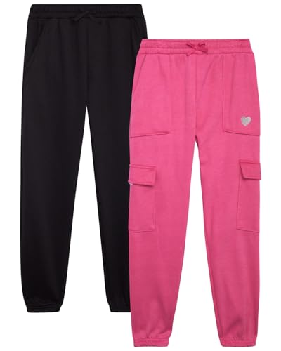 Real Love Girls Sweatpants - 2 Pack Lighweight Soft Fleece Cargo Pants & Jogger Sweatpants for Girls (Sizes 7-16)