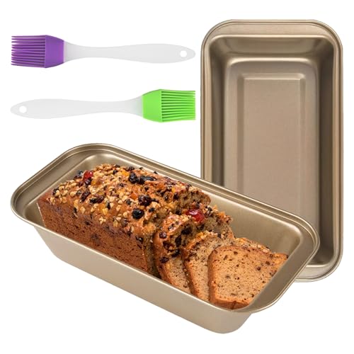 Juego de 2 moldes para pan de acero al carbono, rectangulares, antiadherentes, con revestimiento antiadherente, con 2 cepillos de cocina, adecuados para hornear pan, pasteles, tostadas y otros platos