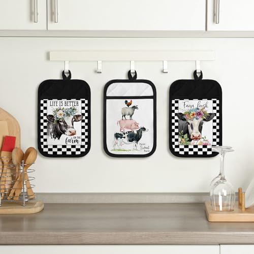 Bencailor ZY-BENCAILOR-52687 8 Pcs Pot Holders With Pocket Sunflower Kitchen Potholder Funny Buffalo Plaid Hot Pad Oven Mitts Cute Cookie Bag Farmhouse Oven Gloves For Christmas Kitchen Gift Baking Cooking  thumb #5