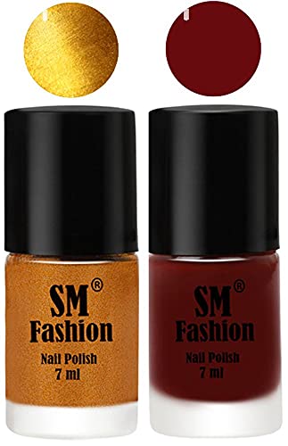 Image of Long Lasting Nail Polish | Nail Paint Combo 7 ml Each) - Set of 2 Golden-Wine Red