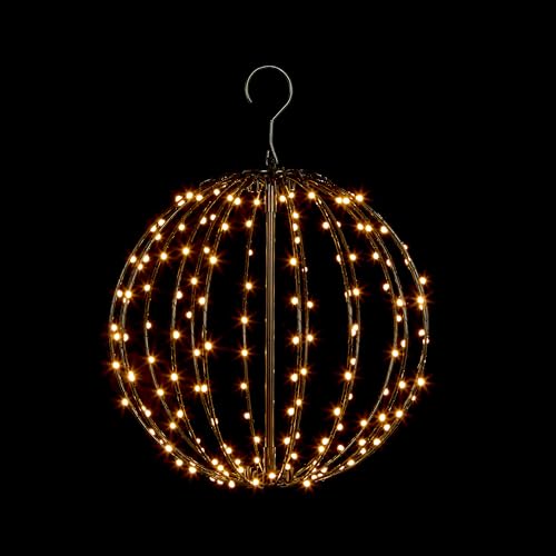 Image of Black Christmas Metal Light Ball - Warm White LEDs - Spinning Effect Christmas Light - Globe Light - Metal Sphere Light - 30cm Metal Frame Ball - 160 Large Micro LEDs - Outdoor Decoration.