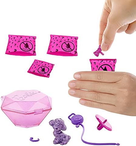 Barbie GTT10  Color Reveal Shimmer Pet Set in Diamond-Shaped Case with 5 Surprises