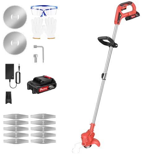 Garden Cordless with 90° Adjustable Cutting Head, 21V Electric Garden, Teles Grass Trimmer with 10 Metal Blades, 1500mAh Lithium Battery and Fast Charger for Clearing Weeds