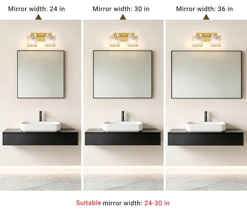 Image of Lxybcce Modern 14In 2-Lights Bathroom Vanity Light, Crystal Bathroom Light Fixtures, Gold Vanity Light Fixtures Over Mirror, Easy Installation & Shadow-Free Illumination for Bathroom Mirror Decor