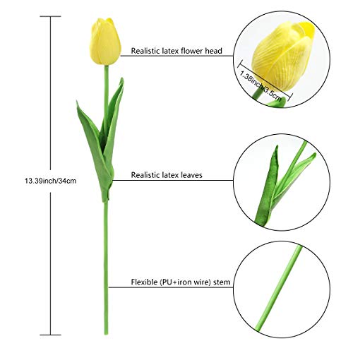 Tifuly 24 Pcs Fake Tulips Artificial Latex Tulips Real Touch Bridal Bouquet For Home Table Party Wedding Decoration(Yellow) #TOP1