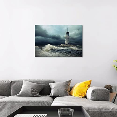 Lighthouse Wall Art Decor For Bathroom Lighthouses Picture Poster Canvas Prints Modern Ocean Wall Decorations Nature Landscape Framed 12X16In #TOP5