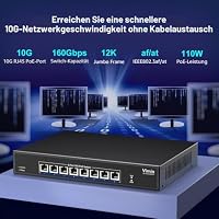 8-Port 10G PoE Unverwaltet Netzwerk Switch, VIMIN 10Gbps Power Over Ethernet Switch Unterstützt IEEE802.3 af/at, für 10G NAS-Netzwerk, Plug & Play, 160Gbps Switching-Kapazität, Desktop & Rack-Montage – Ansicht 2