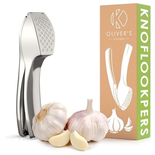 Oliver's Kitchen® Premium Knoflookpers - Gebruiksvriendelijk en makkelijk te reinigen - Geweldig voor het pletten van knoflook en gember (pellen niet nodig) - Gaat levenslang mee – Duurzaam product