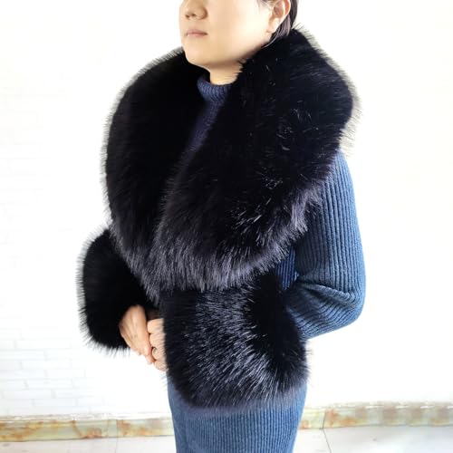 Eosxrp Faux Fur Collar Cuffs Set Warm Fake Fur Scarf Winter Women Fluffy Large Shawl Furry Scarves3