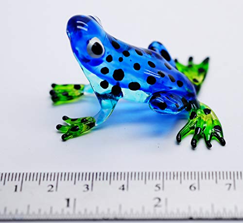 Changthai Design Tiny 2½" Long Dark Blue Black Dots Frog Figurine - Miniature Hand Blown Glass Colorful Poison Dart Frogs Amphibian Tropical Animals Crystal Decorative Collectible Figurines Home Décor #TOP4