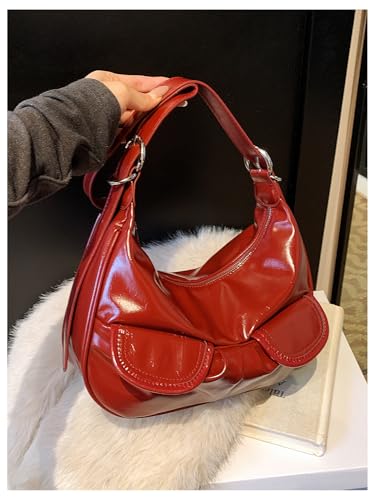 MakeMeChic Women's Faux Leather Underarm Handbag Zipper Top Handle Y2K Crescent Shoulder Bags4