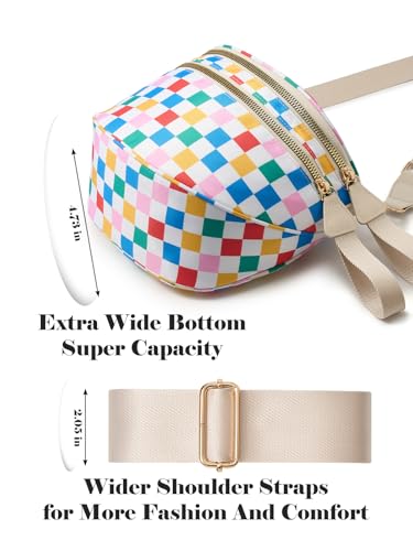 Image of Black and White Checkered Crossbody Bag Bum Bag for Women,Spacious Checkered Purse Fanny Packs Belt Bag