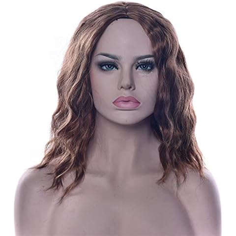 Flonding 15" Short Wavy Bob Wig Curly Shoulder Length Middle Part Fluffy Hair Spiral Wigs for Women Girl Halloween Cosplay Daily Costume Use (Brown) Cover