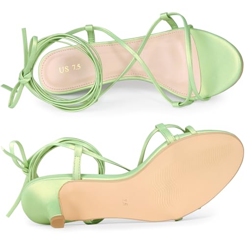 Allegra K Allegra K Women's Strappy Heel Lace Up Kitten Heels Lime Green Sandals 9.5 m US