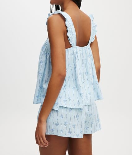Image of ROAONOCOMO Women Floral Pajama Set Ruffle Babydoll Cami Top Coquette Pj Set Gingham 2 Piece Shorts Outfit Bridal Loungewear