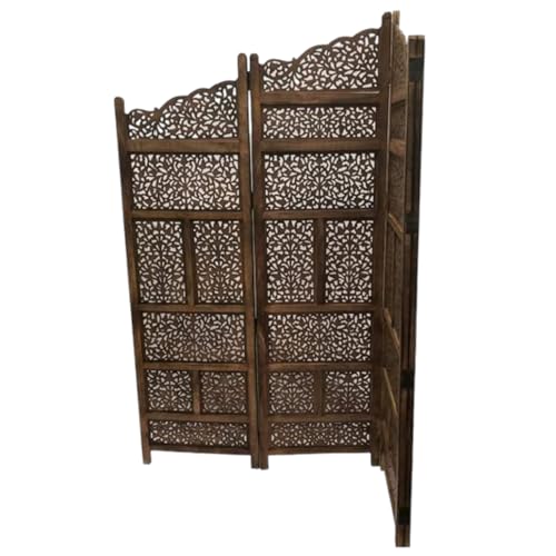 Image of Wooden Room Partition /Screen /Room Divider /Room Separator Traditional Handicrafts 6Ft (Dark Brown) (Taj 4 Panel)
