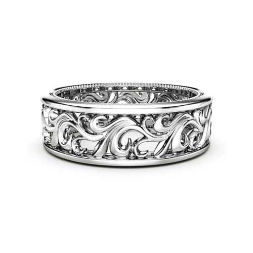 Filigree Leaf Antique Design Wedding Engagement Band Ring for Women in 925 Sterling Silver White Gold Finish