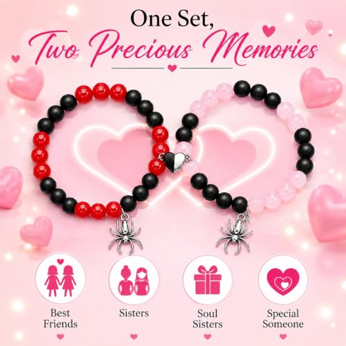 Image of Spider-Man Inspired Couple Bracelets 2pcs - Magnetic Attraction Heart Charm, Glass Beads, Spider Pendant, Marvel Theme Party Accessory, Valentine's Day Gift, Suitable for All Seasons
