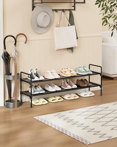 Image of Kitsure Shoe Rack for Closet, Shoe Organizer for Front Door Entrance, Stackable Shoe Shelf, Detachable Closet Organizers and Storage, 36.1 inch Wide - 2 Tiers, Black | Closet, Front Door Entrance, Entryway, Stackable & Detachable Shelf, Closet Organizers and Storage