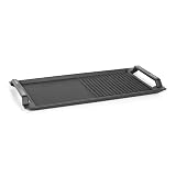 Klarstein Delicatessa Grill Pan - Placa de parrilla, Accesorio para placas de inducción, 43,5 x 23 cm, Mitad grill, Mitad plancha, Asas cool-touch, Hierro, Capa antiadherente, Negro