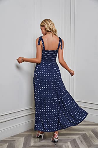 Image of kinstell Women's Summer Boho Spaghetti Strap Square Neck Ruffle Casual Flowy Long Dress Beach Swing Party Maxi Dress