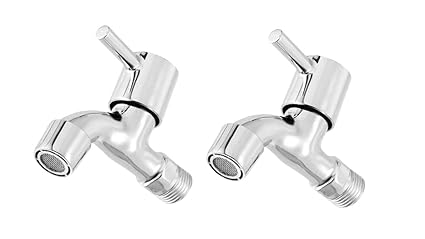 Overexpose Enterprise Stainless Steel Brass Chrome Disc Turbo Bib Cock Tap with Flange (Standard, Silver) - Pack of 2