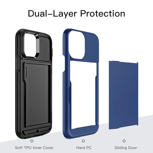 JETech Wallet Case for iPhone 12/12 Pro 6.1-Inch with Card Holder, Dual Layer Shockproof Protective Phone Cover, Sliding Hidden Slot (Blue) by JETech - Used condition - Image 4