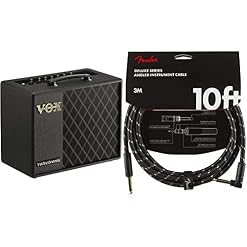 VOX VT20X Ampli Guitare à modélisation 20W Noir – 1×8 & Fender 0990820090 Câble pour Instrument de Série Deluxe, Droit/Angle, 10 pi, Tweed Noir - Les Beatles, Paul McCartney, John Lennon, RIngo Starr, George Harrison
