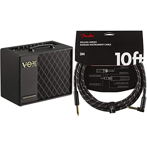 VOX VT20X Ampli Guitare à modélisation 20W Noir – 1×8 & Fender 0990820090 Câble pour Instrument de Série Deluxe, Droit/Angle, 10 pi, Tweed Noir - Les Beatles, Paul McCartney, John Lennon, RIngo Starr, George Harrison VOX VT20X Ampli Guitare à modélisation 20W Noir - 1x8 & Fender 0990820090 Câble pour Instrument de Série Deluxe, Droit/Angle, 10 pi, Tweed Noir