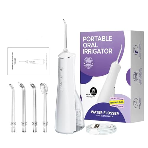 FVPJUXSG De Agua, Hilo Dental Inalámbrico Portátil para La Limpieza De Los Dientes - 300 Ml De Riego Oral Recargable, Ipx7 Impermeable, 3 Modos, 4 Boquillas para Encías De Limpieza Profunda