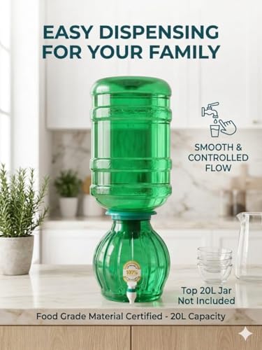 Image of 10 Litre Water Dispenser Jar with Tap | Food Grade Plastic | Leak Proof Spigot | BPA Free Storage Container for Home Kitchen Office (Green)