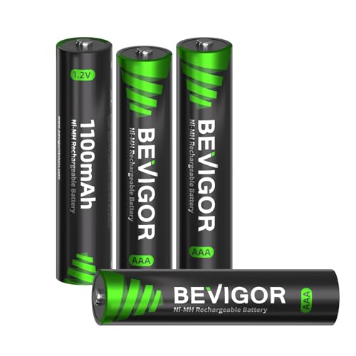 Image of BEVIGOR Rechargeable AAA Batteries with Charger, 1100 mAh High Capacity, LSD Low Self Discharge Technology, Long-Lasting Triple A Batteries, 4 Count