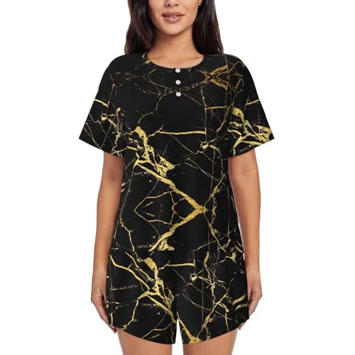 Pyjama de luxe imprimé marbre noir et or en tissu ultra doux pour femme