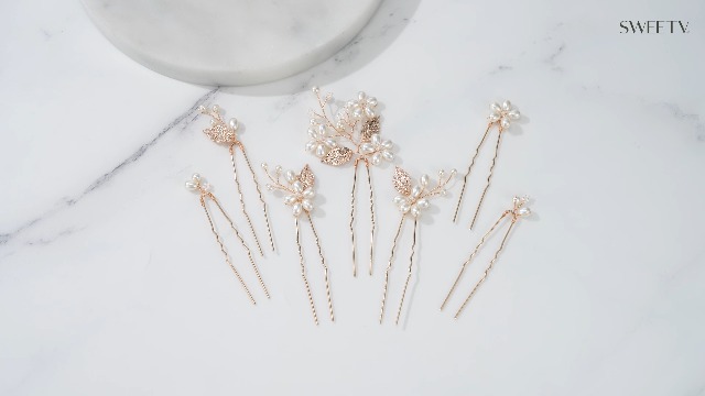 7pcs Pearl Bridal Hair Pins Wedding Hair Accessories Rhinestone Leaf Alloy Billbianc Pearl Bride Wedding Hair Pins, Leaf Bridal Head  main image 3