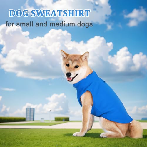 Hundeweste Fleece Pullover Winterjacke für kleine und mittlere Hunde mit D-Ring Leine Kaltwettermantel Hoodie, Blau,M