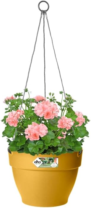 Elho Vibia Campana Hanging Basket 26 - Flower Pot for Outdoor - Ø 26.0 x H 18.4 cm - Yellow/Honey Yellow