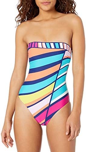 Trina Turk Women's Standard Bandeau One Piece Swimsuit, Multi//Catch a Wave, 8