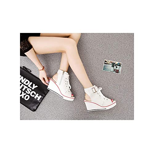 OCHENTA Women's Peep Toe Canvas Wedge Heeled Platform Fashion Sneaker2