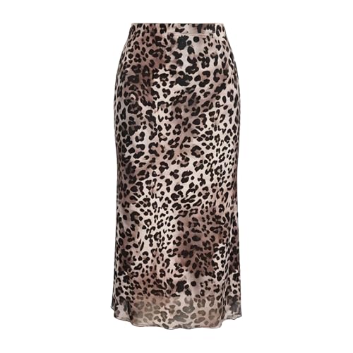 Falda con estampado de leopardo midi de malla transparente de noche 4