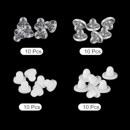 QUARKZMAN Ohrring-Pads, 40 Stück 2 Größen - Silikon Clip-On Ohrring-Rückseiten, Weiche Komfort-Ohrring-Kissen-Ersatzschmuck-Fundstücke (Transparent+Weiß)